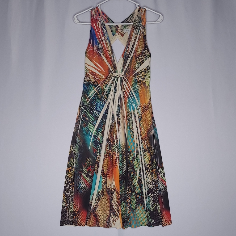 Boston Proper Sleeveless Dress XS Snakeskin Rainbow Open Back Forest Fairycore